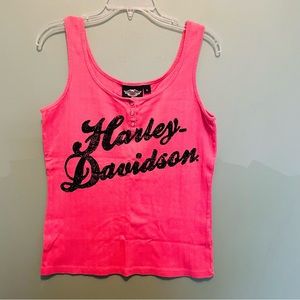 Harley Davidson tank top pink with black sparkly letters size extra large